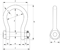 G-4263 Green Pin BigMouth Bow Shackle BN Technical Drawing